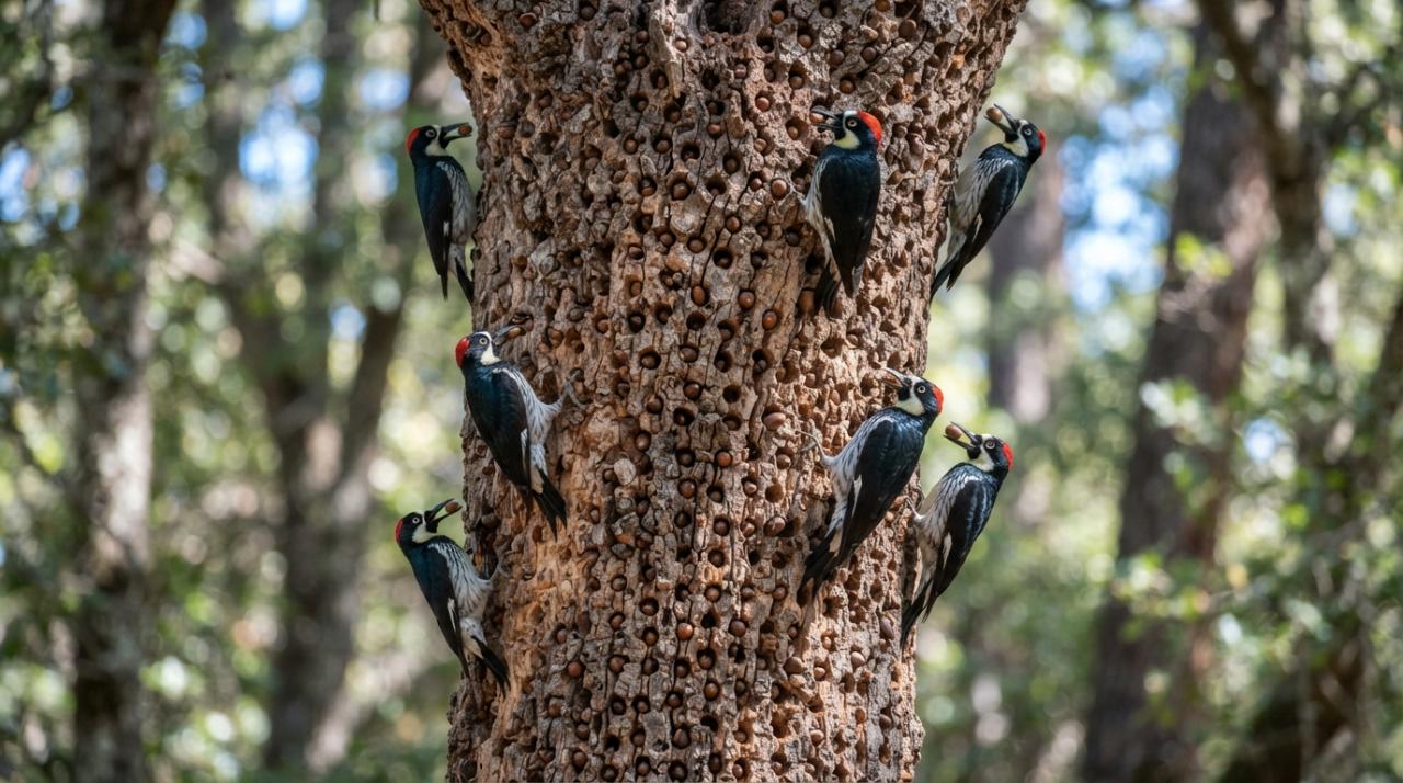 How Acorn Woodpeckers Store a Winter’s Food in One Tree – Dino World