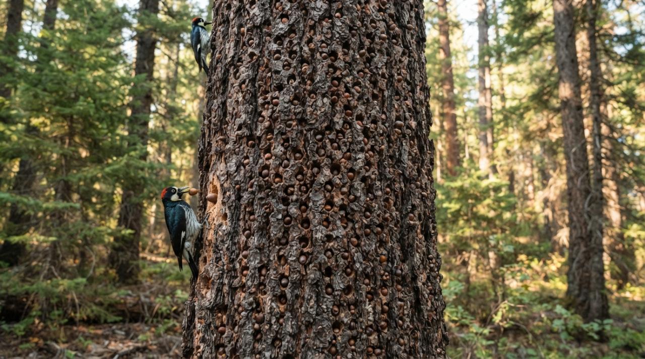 How Acorn Woodpeckers Store a Winter’s Food in One Tree – Dino World